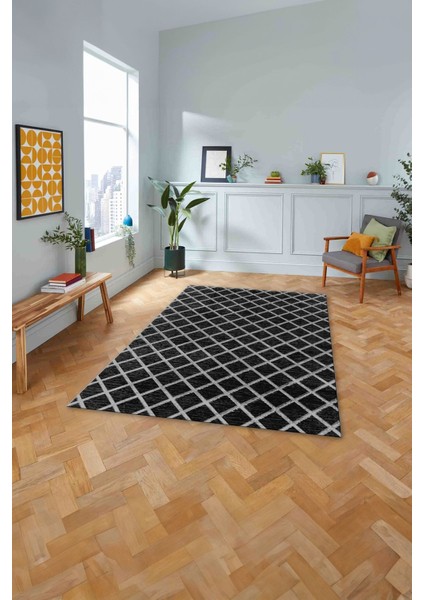 Dijital Sade Kare Çizgi Desenli Yıkanabilir Kaymaz Yolluk Mutfak Salon Halısı, Sade-58-Siyah, fırsatları