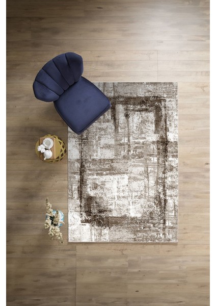 Dijital Baskılı Sade Modern Yıkanabilir Kaymaz Yolluk Mutfak Salon Halısı, Sade-81-Kahve,