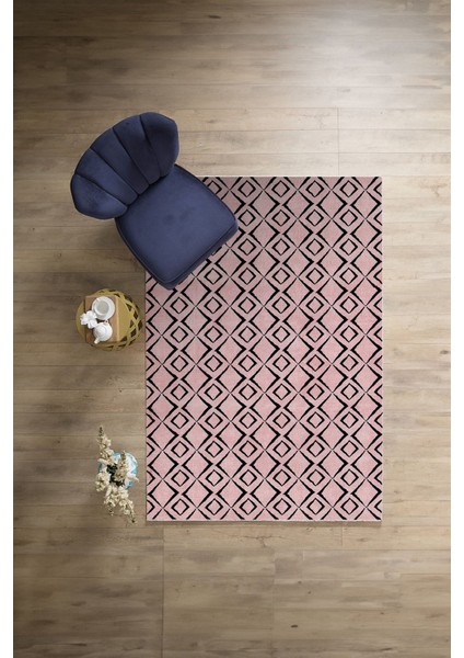Dijital Baskılı Sade Dörtgen Model Yıkanabilir Kaymaz Yolluk Mutfak Salon Halısı, Sade-93-Pembe,