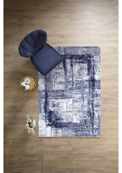 Dijital Baskılı Sade Modern Yıkanabilir Kaymaz Yolluk Mutfak Salon Halısı, Sade-81-Lacivert,