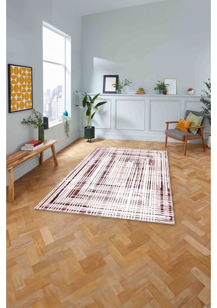 Dijital Baskılı Sade Çizgi Motifli Yıkanabilir Kaymaz Yolluk Mutfak Salon Halısı, Sade-84-Bordo, fırsatları