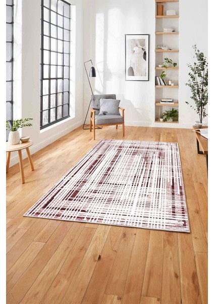 Dijital Baskılı Sade Çizgi Motifli Yıkanabilir Kaymaz Yolluk Mutfak Salon Halısı, Sade-84-Bordo, indirimleri