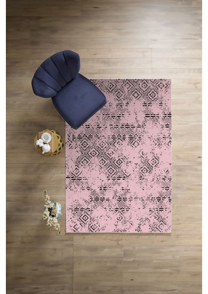 Dijital Baskılı Sade Etnik Model Yıkanabilir Kaymaz Yolluk Mutfak Salon Halısı, Sade-94-Pembe,