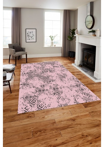 Dijital Baskılı Sade Etnik Model Yıkanabilir Kaymaz Yolluk Mutfak Salon Halısı, Sade-94-Pembe,