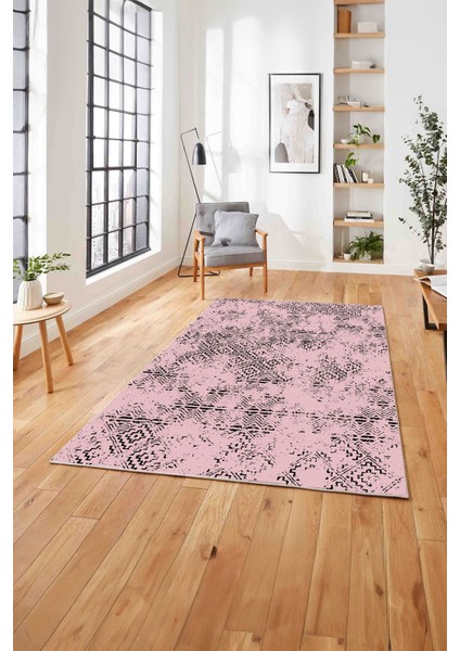 Dijital Baskılı Sade Etnik Model Yıkanabilir Kaymaz Yolluk Mutfak Salon Halısı, Sade-94-Pembe,