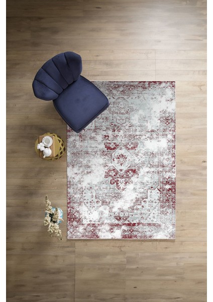 Dijital Sade Akriliik Desenli Yıkanabilir Kaymaz Yolluk Mutfak Salon Halısı, Sade-64-Bordo,