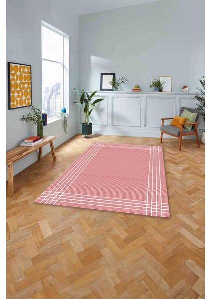Dijital Sade Çizgili Dikdörtgen Model Yıkanabilir Kaymaz Yolluk Mutfak Salon Halısı, Sade-85-Pembe, fırsatları