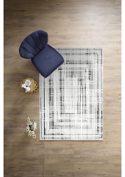 Dijital Baskılı Sade Çizgi Motifli Yıkanabilir Kaymaz Yolluk Mutfak Salon Halısı, Sade-84-Gri,