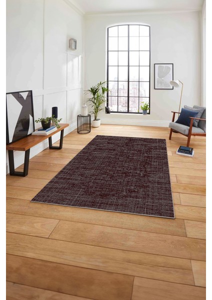 Dijital Sade Dekoratif Modern Desen Yıkanabilir Kaymaz Yolluk Mutfak Salon Halısı, Sade-108-Bordo,