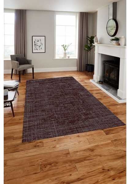 Dijital Sade Dekoratif Modern Desen Yıkanabilir Kaymaz Yolluk Mutfak Salon Halısı, Sade-108-Bordo,