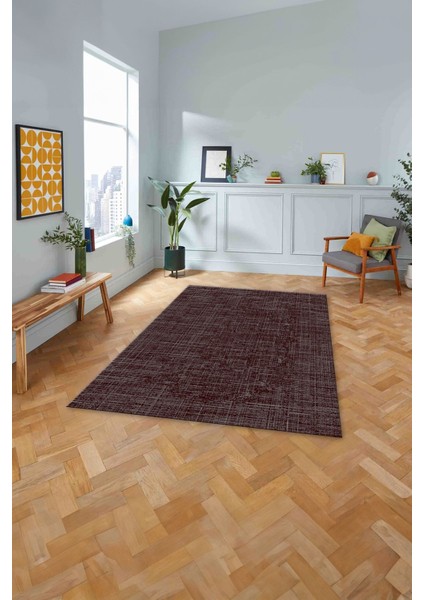 Dijital Sade Dekoratif Modern Desen Yıkanabilir Kaymaz Yolluk Mutfak Salon Halısı, Sade-108-Bordo,