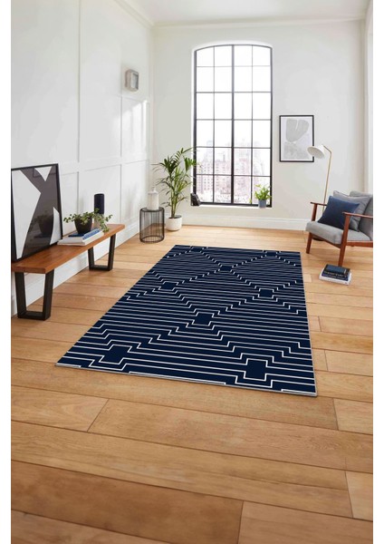 Dijital Sade Modern Çizgi Motifli Yıkanabilir Kaymaz Yolluk Mutfak Salon Halısı, Sade-96-Lacivert, fiyatları