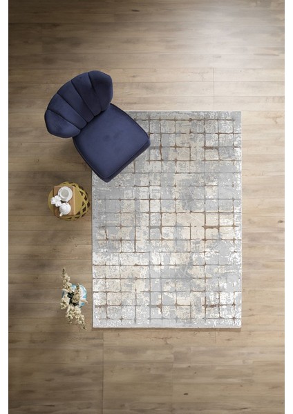 Dijital Baskılı Sade Kare Desenli Yıkanabilir Kaymaz Yolluk Mutfak Salon Halısı, Sade-73-Bej,