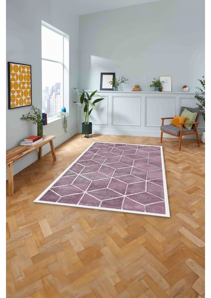 Dijital Baskılı Sade Küp Motifli Yıkanabilir Kaymaz Yolluk Mutfak Salon Halısı, Sade-57-Pembe, fırsatları