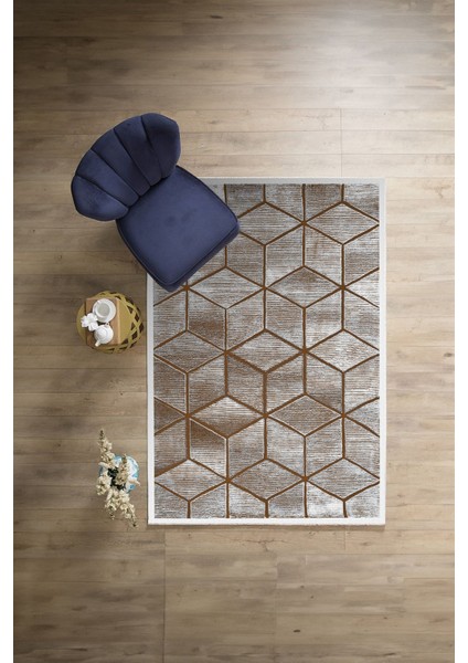 Dijital Baskılı Sade Küp Motifli Yıkanabilir Kaymaz Yolluk Mutfak Salon Halısı, Sade-57-Kahve,