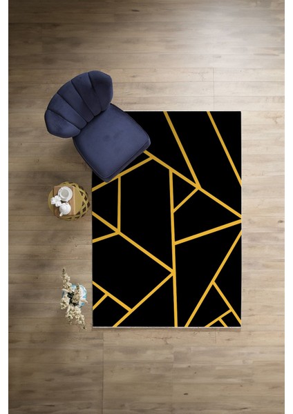 Dijital Baskılı Sade Çizgili Modern Yıkanabilir Kaymaz Yolluk Mutfak Salon Halısı, Sade-90-Siyah,