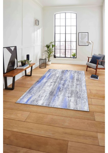 Dijital Baskılı Sade Motifli Yıkanabilir Kaymaz Yolluk Mutfak Salon Halısı, Sade-98-Mavi,