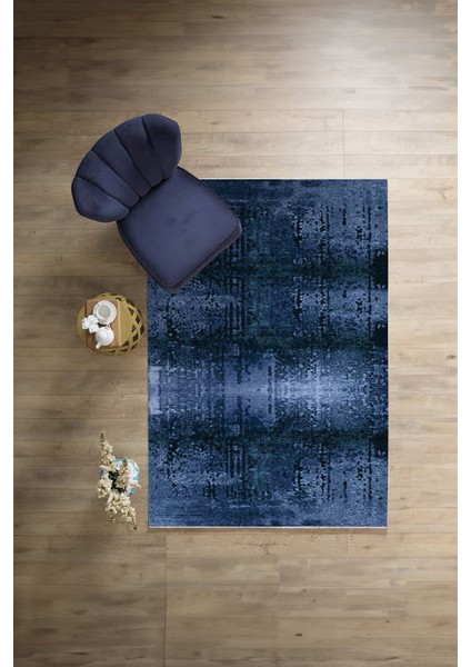 Dijital Baskılı Sade Buğulu Model Yıkanabilir Kaymaz Yolluk Mutfak Salon Halısı, Sade-75-Lacivert,