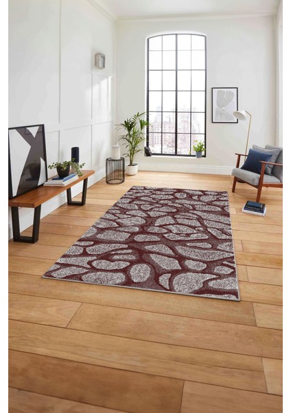 Dijital Sade Çakıl Taş Modelli Yıkanabilir Kaymaz Yolluk Mutfak Salon Halısı, Sade-76-Bordo, fiyatları