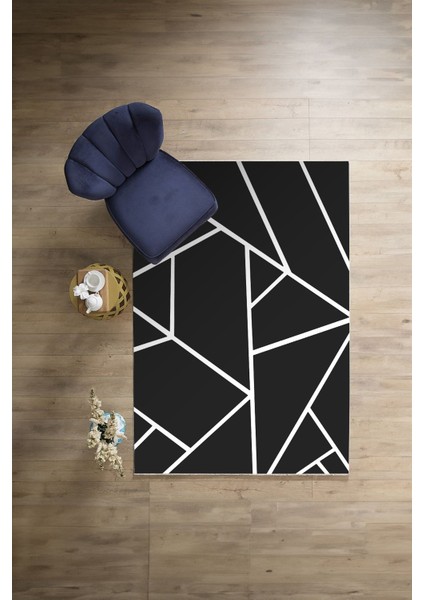Dijital Baskılı Sade Çizgili Modern Yıkanabilir Kaymaz Yolluk Mutfak Salon Halısı, Sade-90-Antrasit,