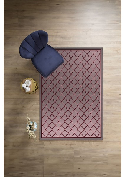 Dijital Sade Çerçeveli Kupa Desen Yıkanabilir Kaymaz Yolluk Mutfak Salon Halısı, Sade-91-Kırmızı,