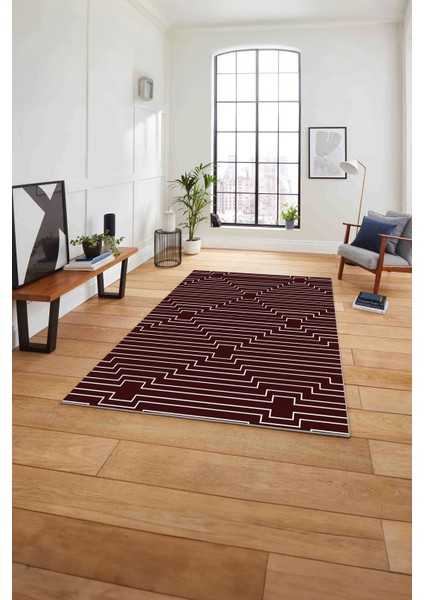 Dijital Sade Modern Çizgi Motifli Yıkanabilir Kaymaz Yolluk Mutfak Salon Halısı, Sade-96-Bordo, fiyatları
