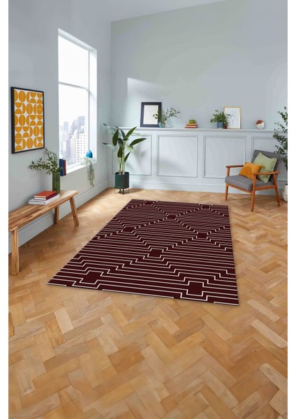Dijital Sade Modern Çizgi Motifli Yıkanabilir Kaymaz Yolluk Mutfak Salon Halısı, Sade-96-Bordo, fırsatları