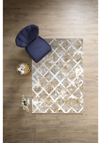 Dijital Baskılı Sade Kilim Desenli Yıkanabilir Kaymaz Yolluk Mutfak Salon Halısı, Sade-54-Krem,