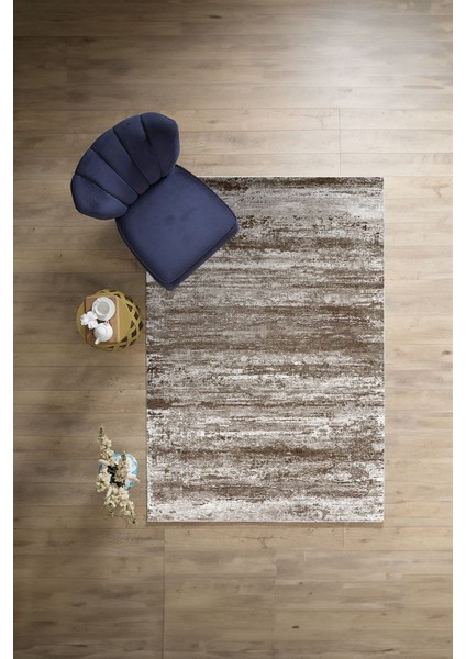 Dijital Sade Modern Geçişli Desen Yıkanabilir Kaymaz Yolluk Mutfak Salon Halısı, Sade-102-Kahve,