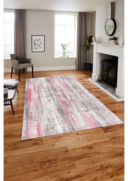 Dijital Baskılı Sade Motifli Yıkanabilir Kaymaz Yolluk Mutfak Salon Halısı, Sade-98-Pembe,