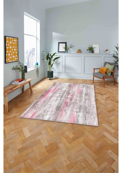 Dijital Baskılı Sade Motifli Yıkanabilir Kaymaz Yolluk Mutfak Salon Halısı, Sade-98-Pembe,