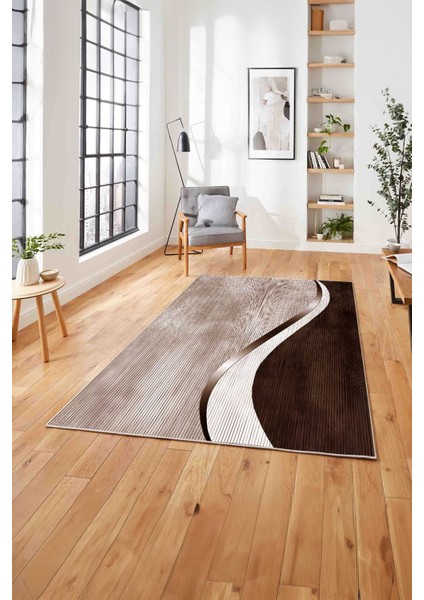 Dijital Baskılı Sade Iki Renk Model Yıkanabilir Kaymaz Yolluk Mutfak Salon Halısı, Sade-78-Kahve, indirimleri