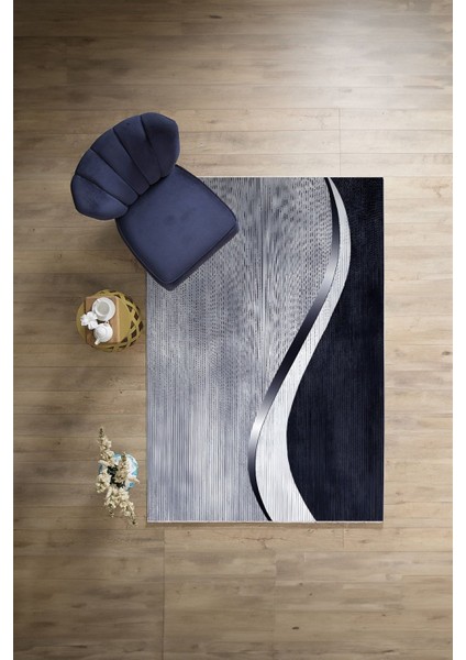 Dijital Baskılı Sade Iki Renk Model Yıkanabilir Kaymaz Yolluk Mutfak Salon Halısı, Sade-78-Lacivert,