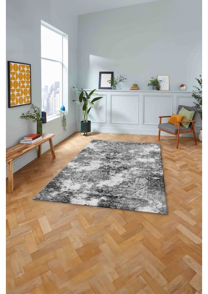 Dijital Sade Akriliik Desenli Yıkanabilir Kaymaz Yolluk Mutfak Salon Halısı, Sade-64-Antrasit,