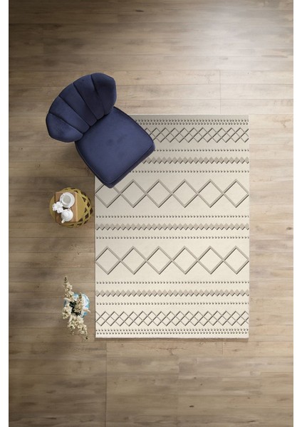 Dijital Baskılı Sade Kilim Motifli Yıkanabilir Kaymaz Yolluk Mutfak Salon Halısı, Sade-95-Bej,