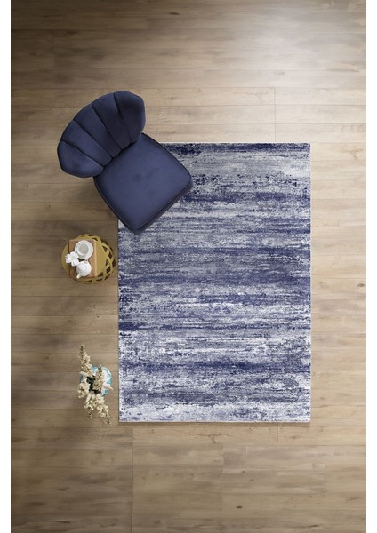Dijital Sade Modern Geçişli Desen Yıkanabilir Kaymaz Yolluk Mutfak Salon Halısı, Sade-102-Lacivert,
