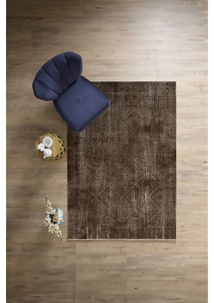 Dijital Sade Düz Renk Motifli Yıkanabilir Kaymaz Yolluk Mutfak Salon Halısı, Sade-100-Kahve,
