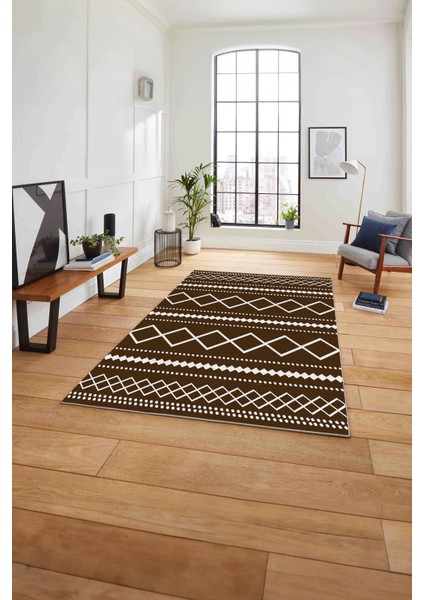 Dijital Baskılı Sade Kilim Motifli Yıkanabilir Kaymaz Yolluk Mutfak Salon Halısı, Sade-95-Kahve, fiyatları