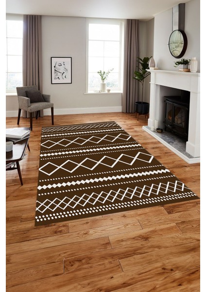 Dijital Baskılı Sade Kilim Motifli Yıkanabilir Kaymaz Yolluk Mutfak Salon Halısı, Sade-95-Kahve, modelleri