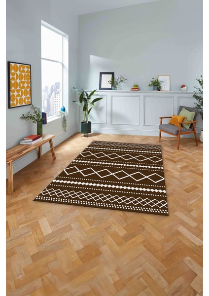 Dijital Baskılı Sade Kilim Motifli Yıkanabilir Kaymaz Yolluk Mutfak Salon Halısı, Sade-95-Kahve, fırsatları