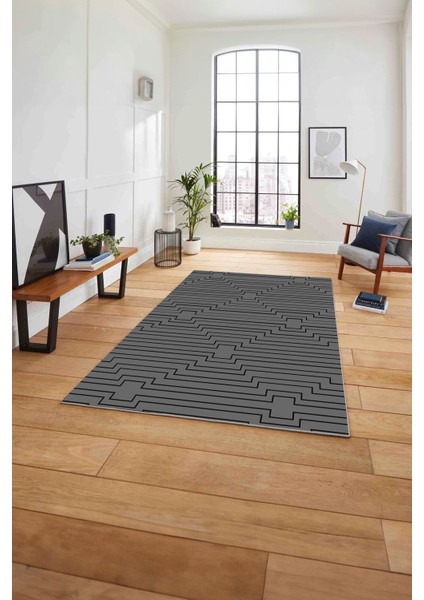 Dijital Sade Modern Çizgi Motifli Yıkanabilir Kaymaz Yolluk Mutfak Salon Halısı, Sade-96-Gri, fiyatları