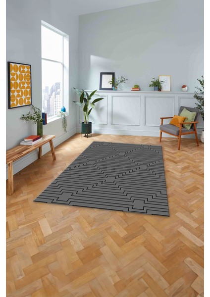 Dijital Sade Modern Çizgi Motifli Yıkanabilir Kaymaz Yolluk Mutfak Salon Halısı, Sade-96-Gri, fırsatları