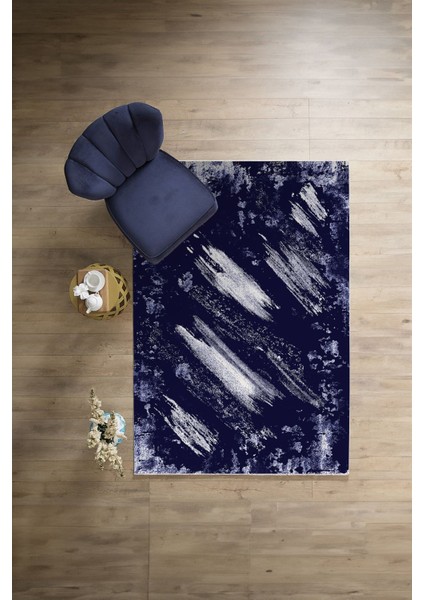Dijital Baskı Sade Modern Desenli Yıkanabilir Kaymaz Yolluk Mutfak Salon Halısı, Sade-104-Lacivert,