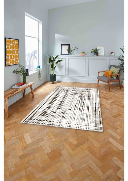 Dijital Baskılı Sade Çizgi Motifli Yıkanabilir Kaymaz Yolluk Mutfak Salon Halısı, Sade-84-Kahve, fırsatları