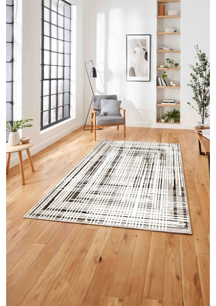 Dijital Baskılı Sade Çizgi Motifli Yıkanabilir Kaymaz Yolluk Mutfak Salon Halısı, Sade-84-Kahve, indirimleri