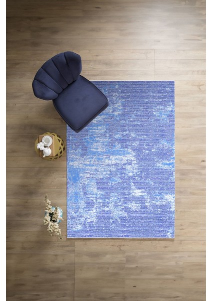 Dijital Baskılı Sade Mavi Model Yıkanabilir Kaymaz Yolluk Mutfak Salon Halısı, Sade-70-Mavi,