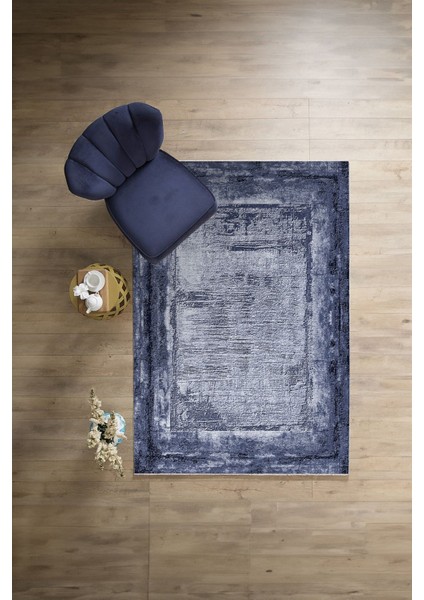Dijital Sade Dikdörtgen Desenli Yıkanabilir Kaymaz Yolluk Mutfak Salon Halısı, Sade-103-Lacivert,
