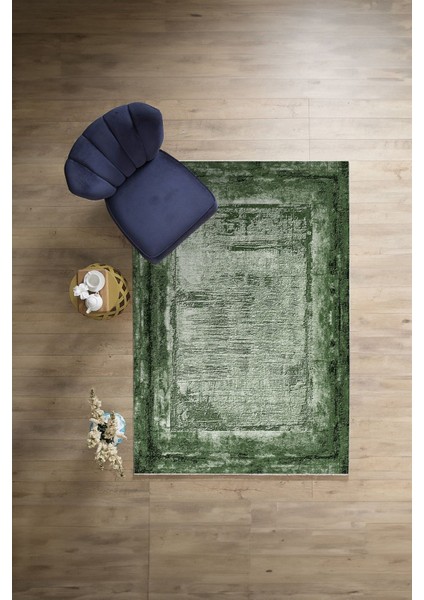 Dijital Sade Dikdörtgen Desenli Yıkanabilir Kaymaz Yolluk Mutfak Salon Halısı, Sade-103-Yeşil,