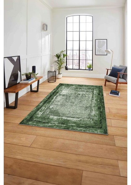 Dijital Sade Dikdörtgen Desenli Yıkanabilir Kaymaz Yolluk Mutfak Salon Halısı, Sade-103-Yeşil,