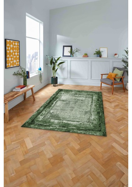 Dijital Sade Dikdörtgen Desenli Yıkanabilir Kaymaz Yolluk Mutfak Salon Halısı, Sade-103-Yeşil,
